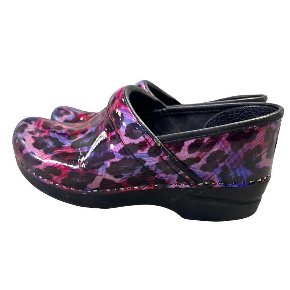 Dansko Professional Leopard Print Patent Leather Clogs Purple Pink Womens 38